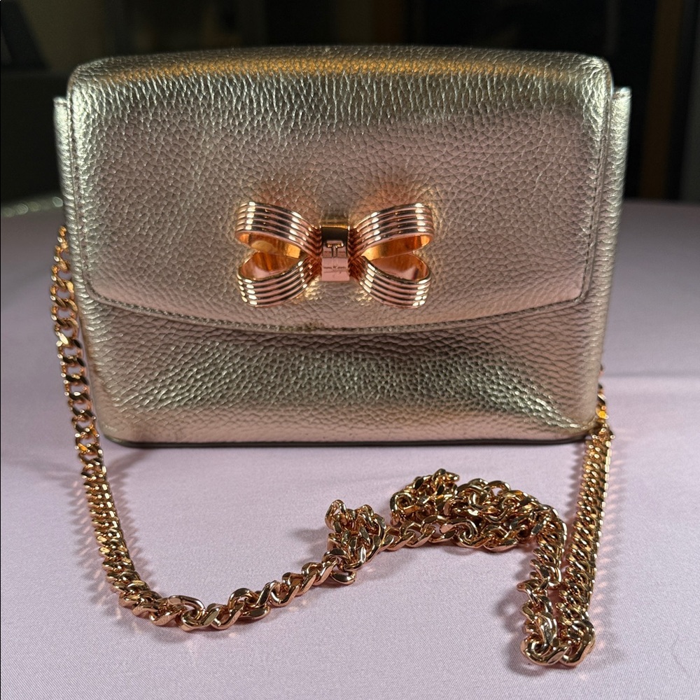 Ted Baker Gold Crossbody Bag with Bow Accent